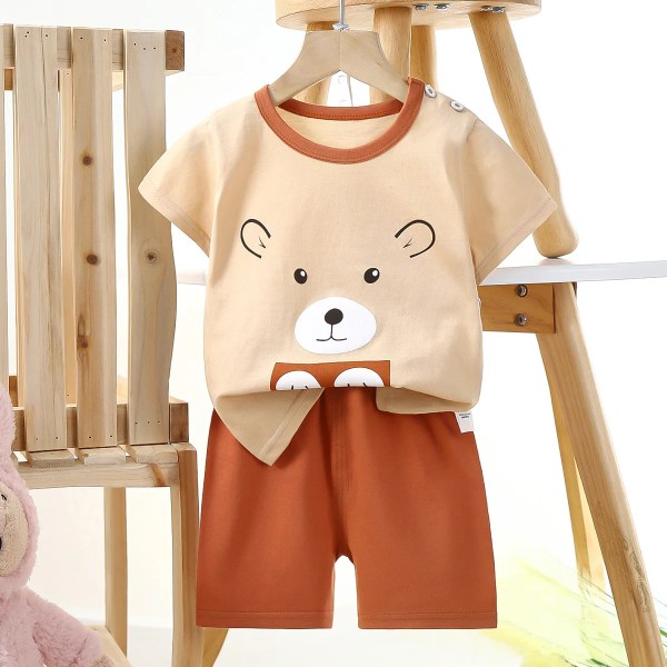 2022 Summer Barns kortärmade Set Bomull Baby Dinosaur 2-delade Kläder Pojkkläder Set Baby Toddler Kläder För Pojke 1a 2T