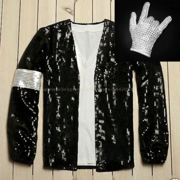 MJ Michael Jackson kappa Billie Jean Jacka och handske Modern Dans Cosplay-kostym Vuxen- och barnkläder Hallowmas Party 1BLJD024 black XS