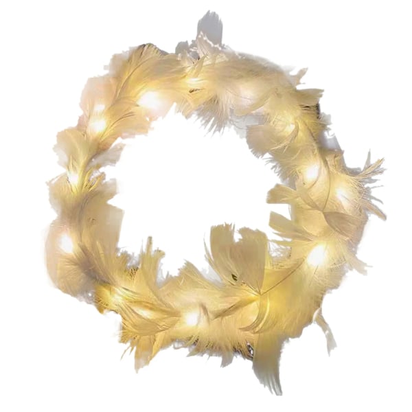 LED Feather Wreath Crown Pannband, Light-Up Angel Halo Pannband Luminous Headdress White