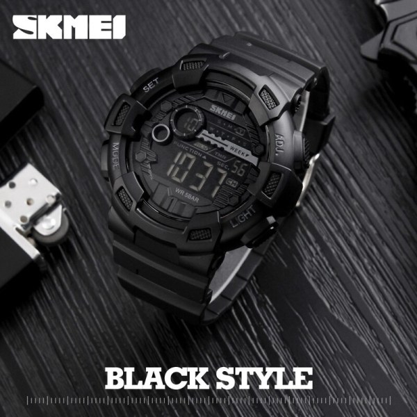 SKMEI Men Multifunction 5Bar Vattentät PU-rem LED Display Klockor Chrono Digital Watch reloj hombre Outdoor Sport Watch black