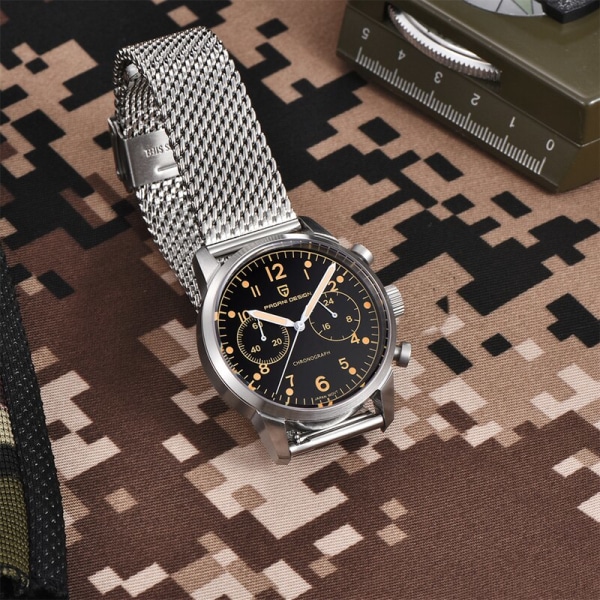 2023 ny PAGANI DESIGN Militär stil watch VK64 rostfritt stål safir vattentät kronograf reloj hombre White