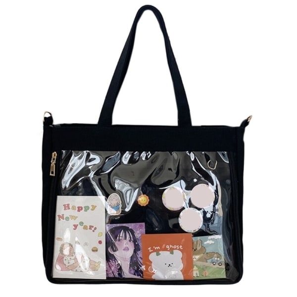 Damväska Lyx Pu Ita-väska Crossbody Dam Sweet Lolita-väskor Söt Transparent ficka Japansk stil Axelväska Type F Black