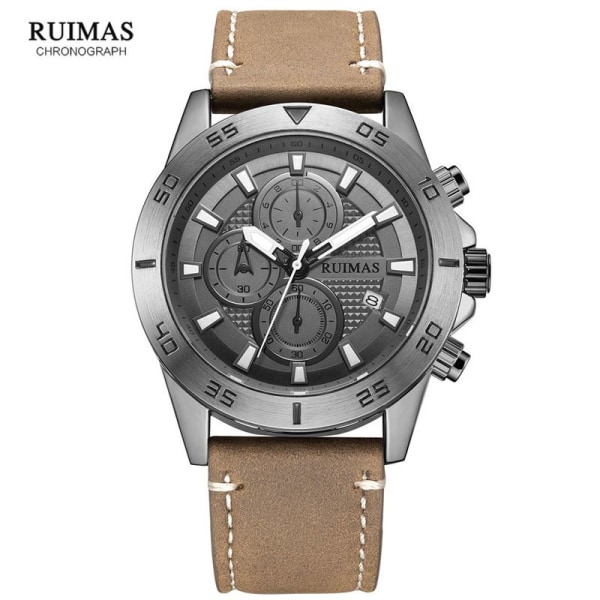 MEGIR & RUIMAS 2020 Chronograph Quartz Watches Herrmode Lyxigt Läderarmband Armbandsur Casual Vattentät Lysande Watch Man Black-Box