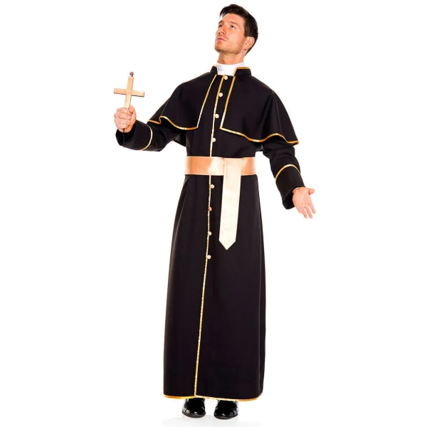 Svart Klassisk Prästdräkt Purim Halloween Vuxna Man Påve Dräkt Gudfader Missionär Maskeradfest Cosplaykläder Black XL