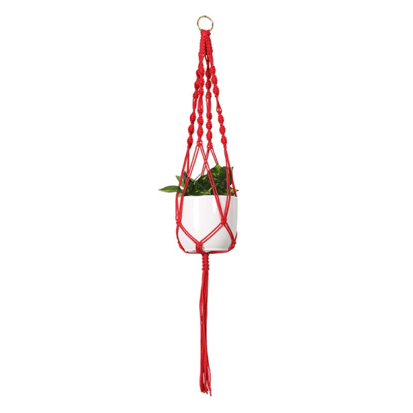 Blomkrukhållare Handgjord Makrame Växt Vägghängande korg Vävning Rep Trädgård Växthängare för innergård inomhus heminredning Hanging Baskets Red