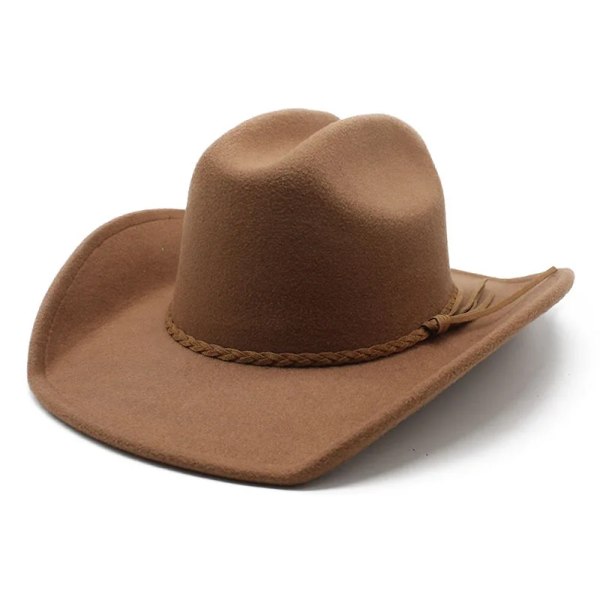 Cowboyhattar för kvinnor och män Western Cowgirlkepsar Ull 57 58cm Enfärgade flätade remmar Enkel stil 2023 I NZ0104 Khaki