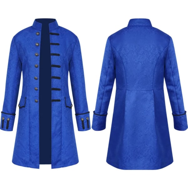 Herr Victoria Edwardian Steampunk Trench Coat Klänning Ytterkläder Vintage Prince Overcoat Medeltida renässansjacka Cosplay kostym Blue XL