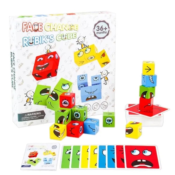 Tankelogikspel Geometri Ansikte Träuttryckspussel Byggkloss Magic Cube Montessori Pedagogiska leksaker för barn NB1819C1
