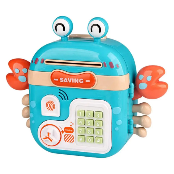 Pengasparbox för toddler Pengasparbox för flickor och pojkar Tecknad krabba Pengarbank med lampor och musik Lösenordskodlås Blue