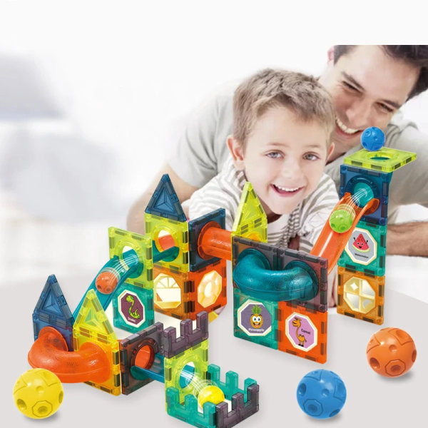 Magnetplåt Byggkloss Designer Magnet Maze Race Run Ball Marmorbana Tratt Rutschbana Tegel Utbildning DIY-leksaker för barn 66PCS
