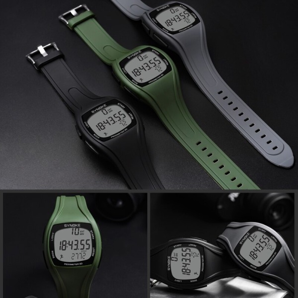SYNOKE 9105 Watch Herr Stegräknare 50M Vattentät Multifunktion Digital Armbandsur PU Armband LED Elektronisk Watch Herr White
