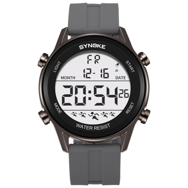 Digital watch för män Vattentät EL-skärm utomhus watch Chrono lysande elektronisk watch 12/24-timmarssystem grey