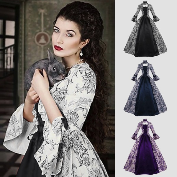 Kvinnor Cosplay Marie Antoinette Klänning Vintage Medeltida Flare Sleeve Victorian Party Formell Klänning Renaissance Gothic Blommor Robe Purple-B XXXL