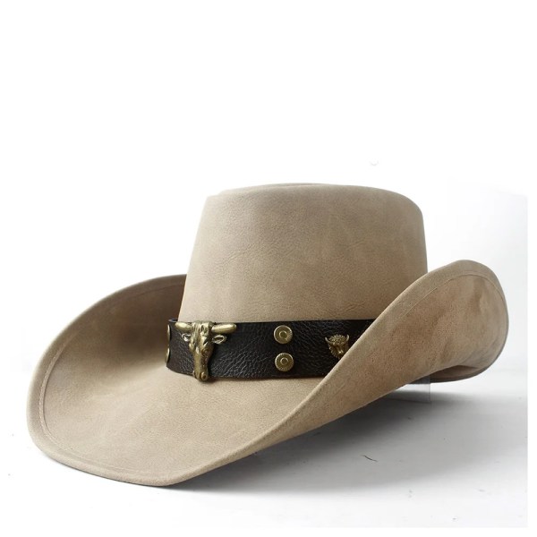 36 Stlye 100% Läder Män Western Cowboyhatt För Gentleman Pappa Cowgirl Sombrero Hombre Kepsar Stor storlek XXL stort huvud Khaki