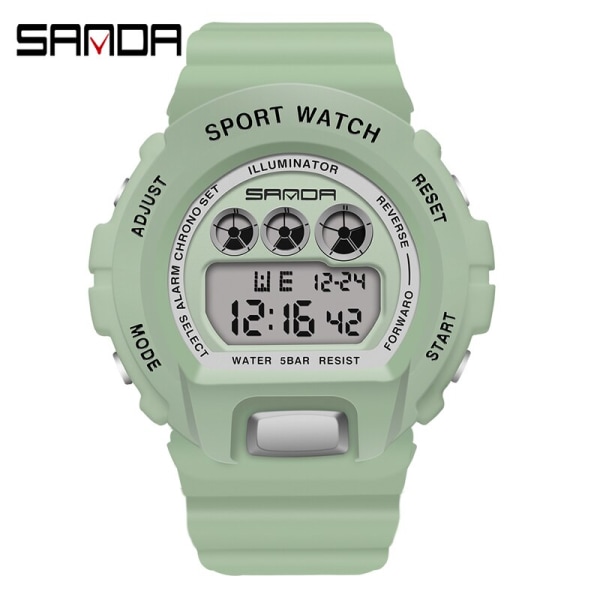 SANDA Mode Enkel Watch Herr Militärklockor Väckarklocka Ms Resistant Vattentät Digital Watch reloj hombre Green