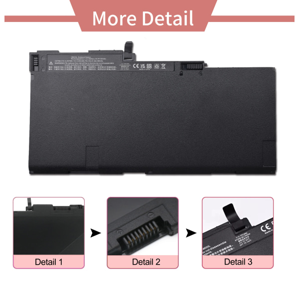 Laptopbatteri CM03XL 50Wh för HP EliteBook HSTNN-UB6Q 801554-001 11,4V 48Wh 3cell 3300MAH