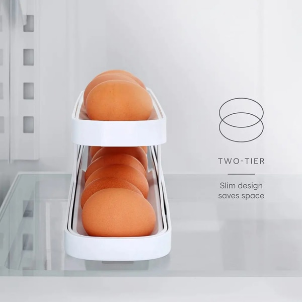 Kylskåp Automatisk äggdispenser Rolling Egg Display Hållare Rullande äggförvaringsbehållare Kylskåp Organizer för kök White