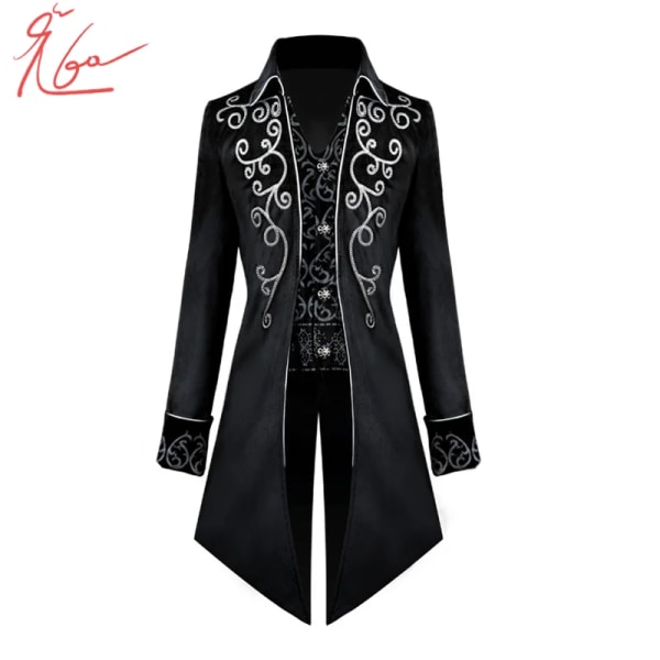 Vuxna män viktoriansk medeltidsrock Punk Smoking Halloween Cosplay kostym frack Gotisk Steampunk Trench Klänning Överrock set01 L