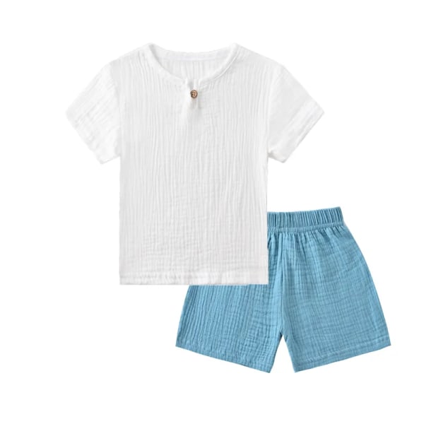 Sommar Barnkläder Set Linne Sportkläder För Baby Girl Pojke Kläder Set T-shirts+shorts 2 delar Barn 1-6 år Kläder TZ2317-White Blue 5-6T(130)