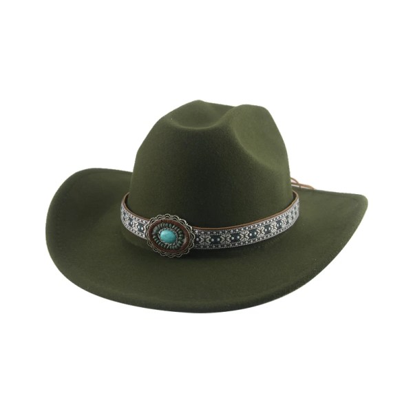 Cowboyhatt Western Cowboy Cowgirl Man Hatt Panama Lyx Casual Bältesband Khaki Camel Black Jazz Kepsar Sombrero Sombrero Hombre army green