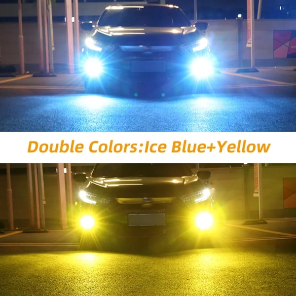 Isblå Gul-2st H1 H3 LED-lampa Super Ljus Doulbe Färger 24 3030SMD Bil Dimljus 12V 24V 6000K Vit Kördagkörningslampa Autoljus Ice Blue Yellow H3