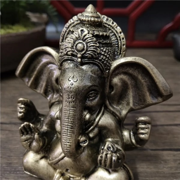 Brons Färg Ganesha Buddha Staty Ornament Harts Hantverk Elefant Hindu Gud Skulptur Figurer Heminredning Buddha Statyer