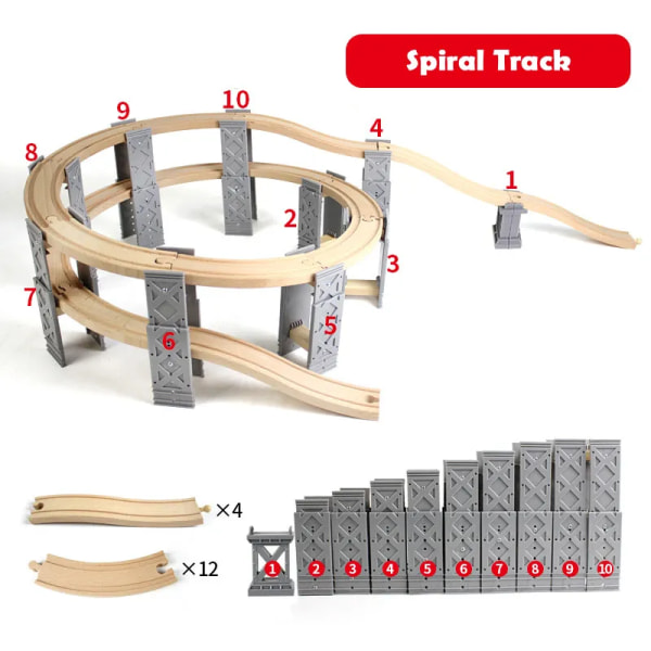 Tillbehör av träbana i trä, bro och station, tunnel, kompatibel med alla märken, pedagogisk leksak för barn, - fordonsleksaker 1set Spiral Track