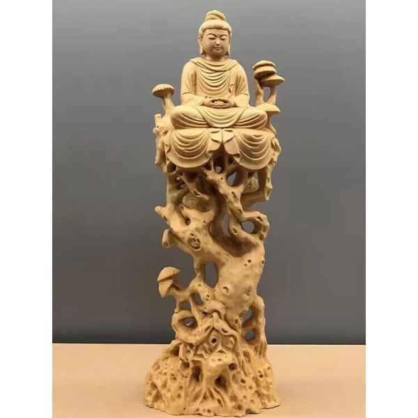träsnideri guanyin- Sakyamuni Buddha Dekorativ Staty Trä Träd Vinstock Art Carving Hem dekorativa figurer feng shui staty
