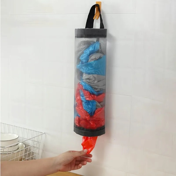 Hem Livsmedelspåshållare Väggfäste Plastpåshållare Dispenser Hängande förvaring Skräp Soppåse Organizer New printing-4