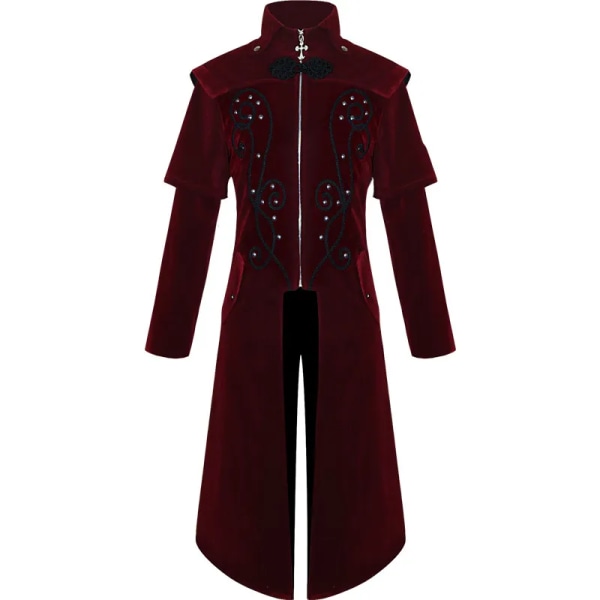 Medeltida europeiskt slott Vampyr Djävul Röd Kappa Trench Cosplay Dräkt Medeltiden viktoriansk hov Adelsmän Kläder Red XL