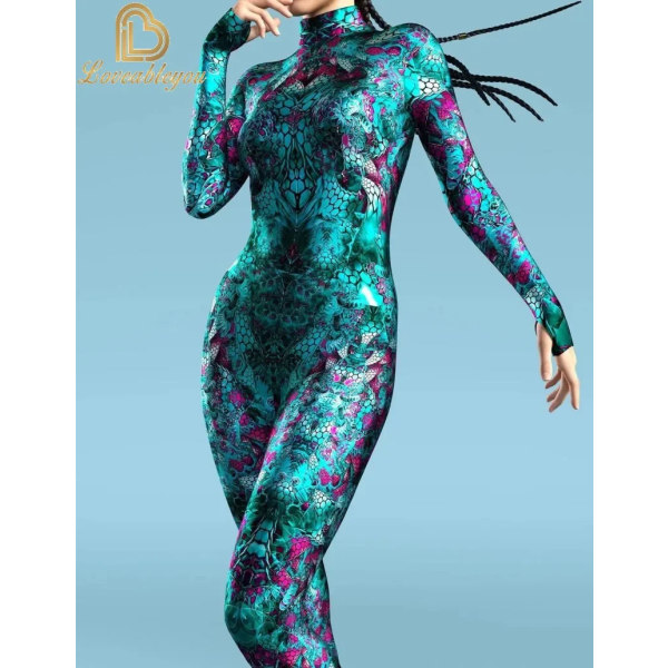 Kvinnor Jumpsuits Fiskskala Flerfärgad 3D-utskrift Bodysuit Party Sexig Romper Art Skinny Kostym Halloween Outfit Catsuit fish scale pattern 1 Kids L(130-140cm)