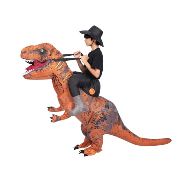 Dinosauri Uppblåsbar kostym Vuxen Rida på Dino Kostymer Cosplay Fancy Dress Ridning T-Rex Blow Up Outfit Performance Carnival rekvisita Brown Fit 135-155cm