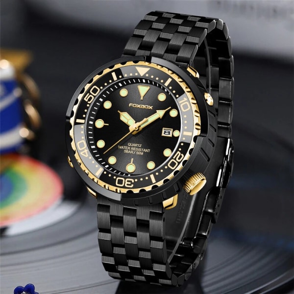LIGE Mode Watch 50M Vattentät Lysande Sportarmbandsur Roterande Bezel Quartz Watches med Auto Date Relogio Masculino Steel Black