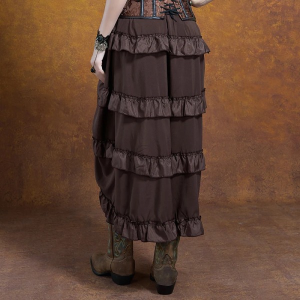 Piratkjol Kvinnor Plus Size Piratkostym Cosplayklänning Brun Hög Låg kjol Viktoriansk Steampunk-kjol Volanger Svart Röd blue XXL