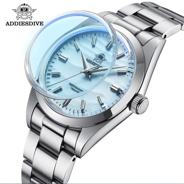ADDIESDIVE 36mm watch för män 316L rostfritt stål bubbla spegel Cover glas 100m vattentät kvarts armbandsur reloj hombre Blue