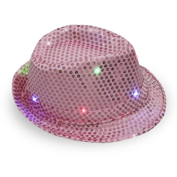 Kvinna Män Barn LED-blinkande paljett Jazzhatt Cap Light Up Fluga Rekvisita-rosa hatt pink hat One Size For All