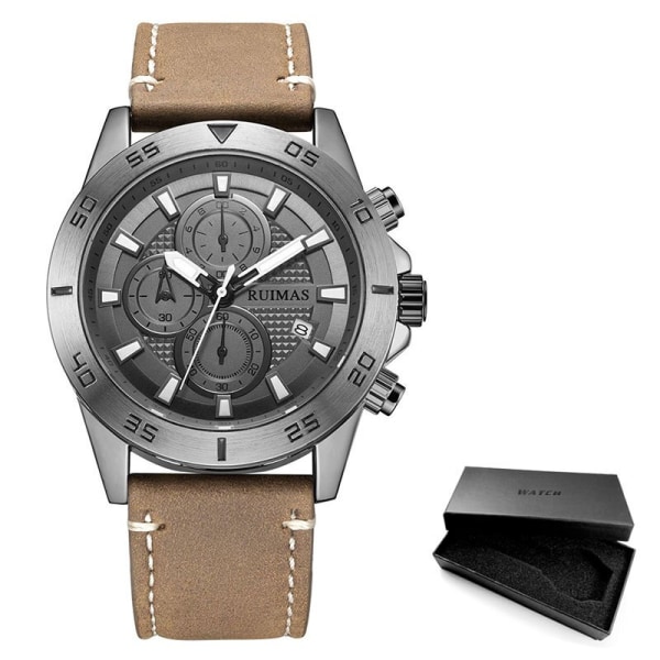 MEGIR & RUIMAS 2020 Chronograph Quartz Watches Herrmode Lyxigt Läderarmband Armbandsur Casual Vattentät Lysande Watch Man Gray-Box