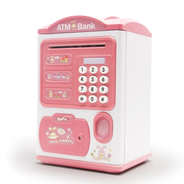 Intelligens Kassalåda Digitala Mynt Kontantsparande Säkerhet Minibankomat Fingeravtryck Spargris Leksak Barn Present pink