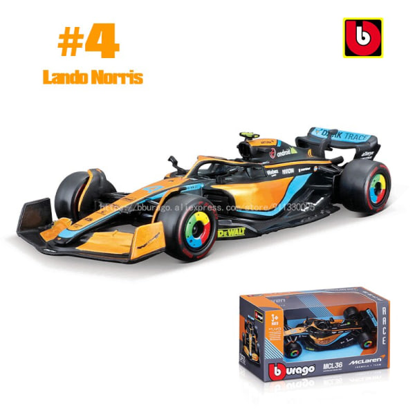 Lyxfordon i legering, 1:43, 2022 F1, McLaren, MCL36 #3, Daniel Ricciard #4, Ando Norris, formgjuten modell, leksak - Undertryck och leksaksfordon 2022 W13 No.44