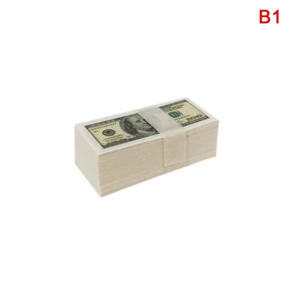 1 paket (100 st) 1/12 skala En bunt miniatyr lekpengar Us $100 / $1 sedlar för 1/12 dockhustillbehör B1
