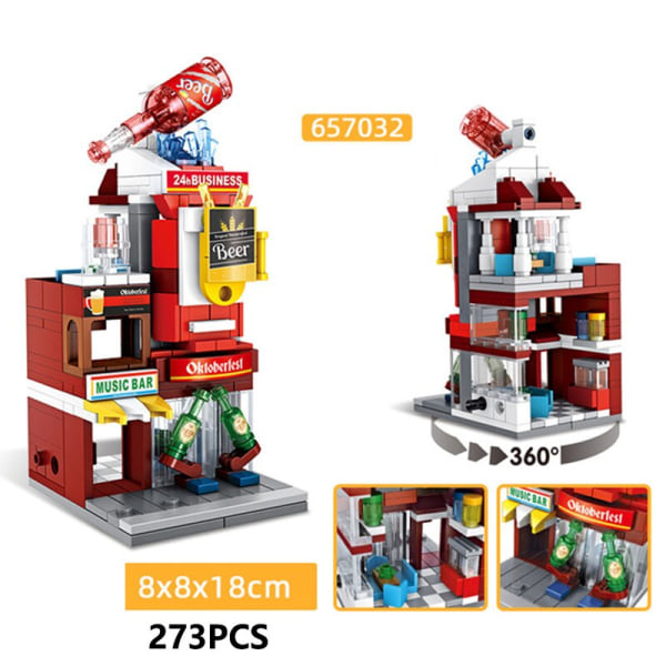 City Street View-serien Minibyggklossar Kafé Närbutik Modellbyggklossar Monteringsleksaker Julklapp 32 no box