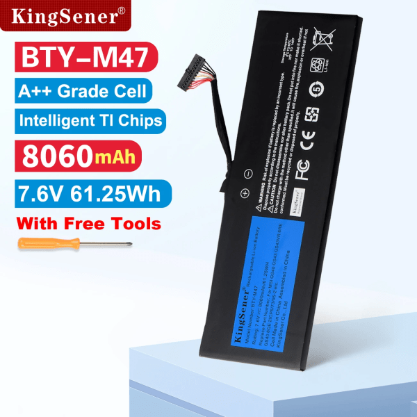 Laptopbatteri KingSener BTY-M47 för MSI GS40 GS43 GS43VR 6RE GS40 6QE 2ICP5/73/95-2 MS-14A3 MS-14A1 7.6V 8060mAh Gratis verktyg