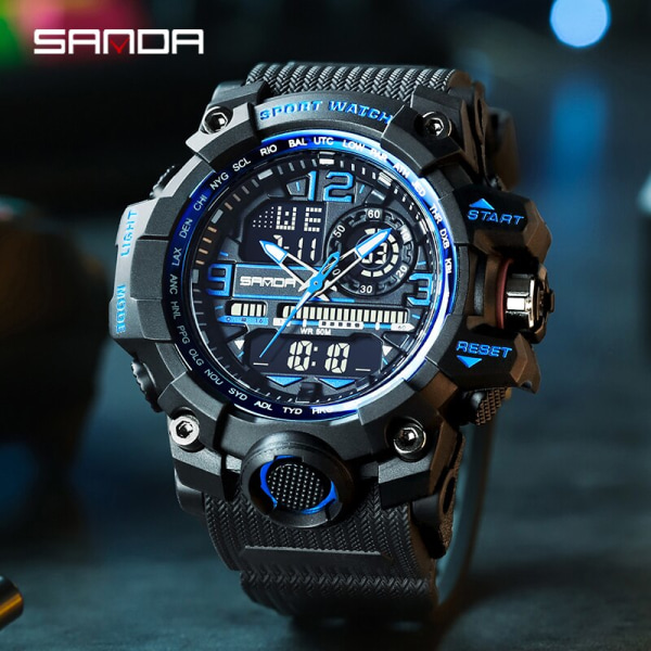 SANDA Mode Herrklockor LED Sport Vattentäta Klockor Herr Topp Lyxmärke Digital Man Quartz Watch Relogio Masculino 3132 black gold