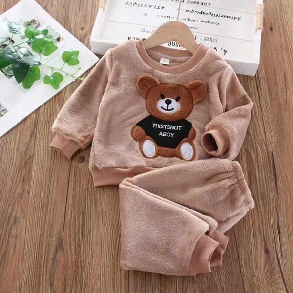 Baby Pojkar och Flickor Kläder Set Tricken Fleece Barn Huva Ytterkläder Toppar Byxor 3 ST Kläder Barn Toddler Varm kostym kostym Khaki 3T