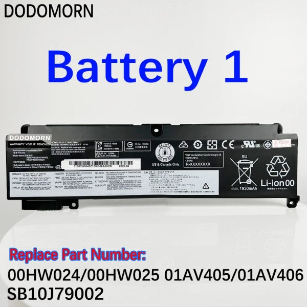 Laptopbatteri DODOMORN SB10F46460 För Lenovo ThinkPad T460s T470s Serie 01AV405 01AV406 00HW025 00HW024 SB10F46476 00HW022 24Wh Battery1