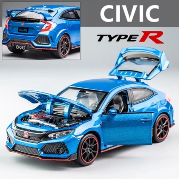 HONDA CIVIC Typ -R legeringsbil modell 1:32, metallsportfordon, ljud- och ljussamling, barnleksak, present - fordonsleksaker Blue 1