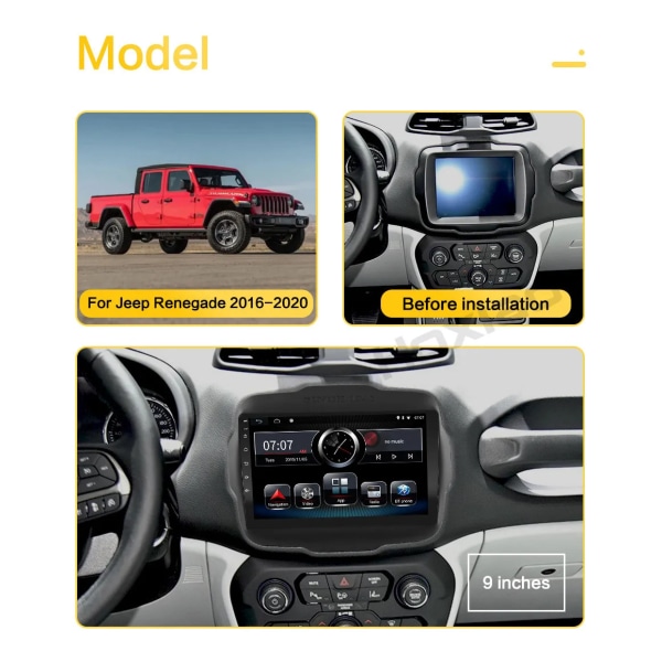 Bil Android Radio 9'' Ram för Jeep Renegade 2016 2017 2018 2019 2020 2 Din Bil DVD Navigationskåpa Inredning Ram Med Canbus only frame