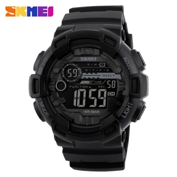 SKMEI 1243 Outdoor Sport Watch Herr PU Armband LED Display Herrklockor Multifunktion Vattentät Digital Armbandsur reloj hombre 1243 black