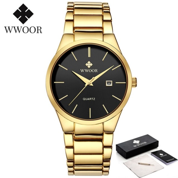 Relojes Hombre 2022 New Top Brand Watch Herr Quartz Business Sports Luxury Guld Svart Vattentät kalenderarmbandsur gold black box