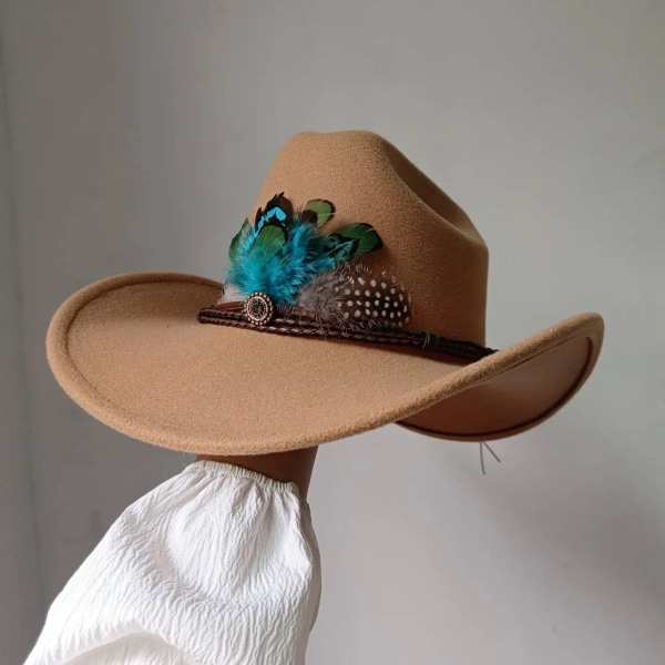9 cm bred brättad västerländsk cowboyhatt för män Vintage Fascinator Cowgirl Jazzhatt Cloche Church Kepsar Sombrero Hombre Type 70